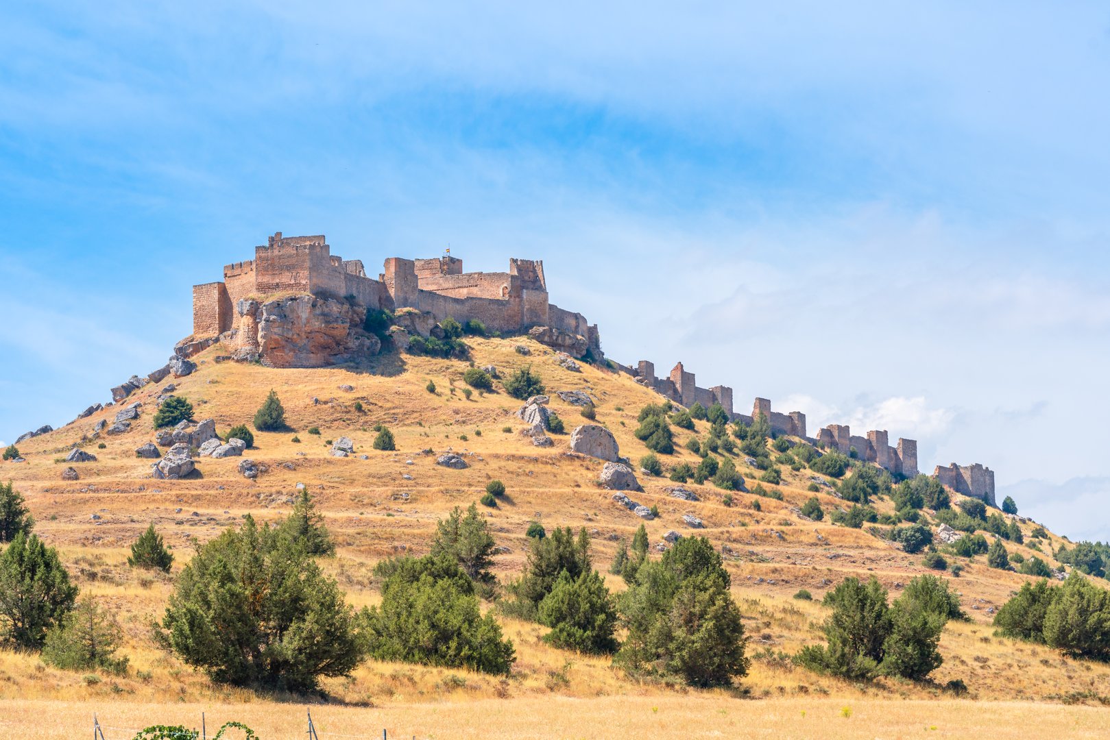 Gormaz, Spain. August 13, 2024. The Castle of Gormaz, built in 10th century to defend the Cordoba Caliphate, it was the largest fortress at the time of its construction