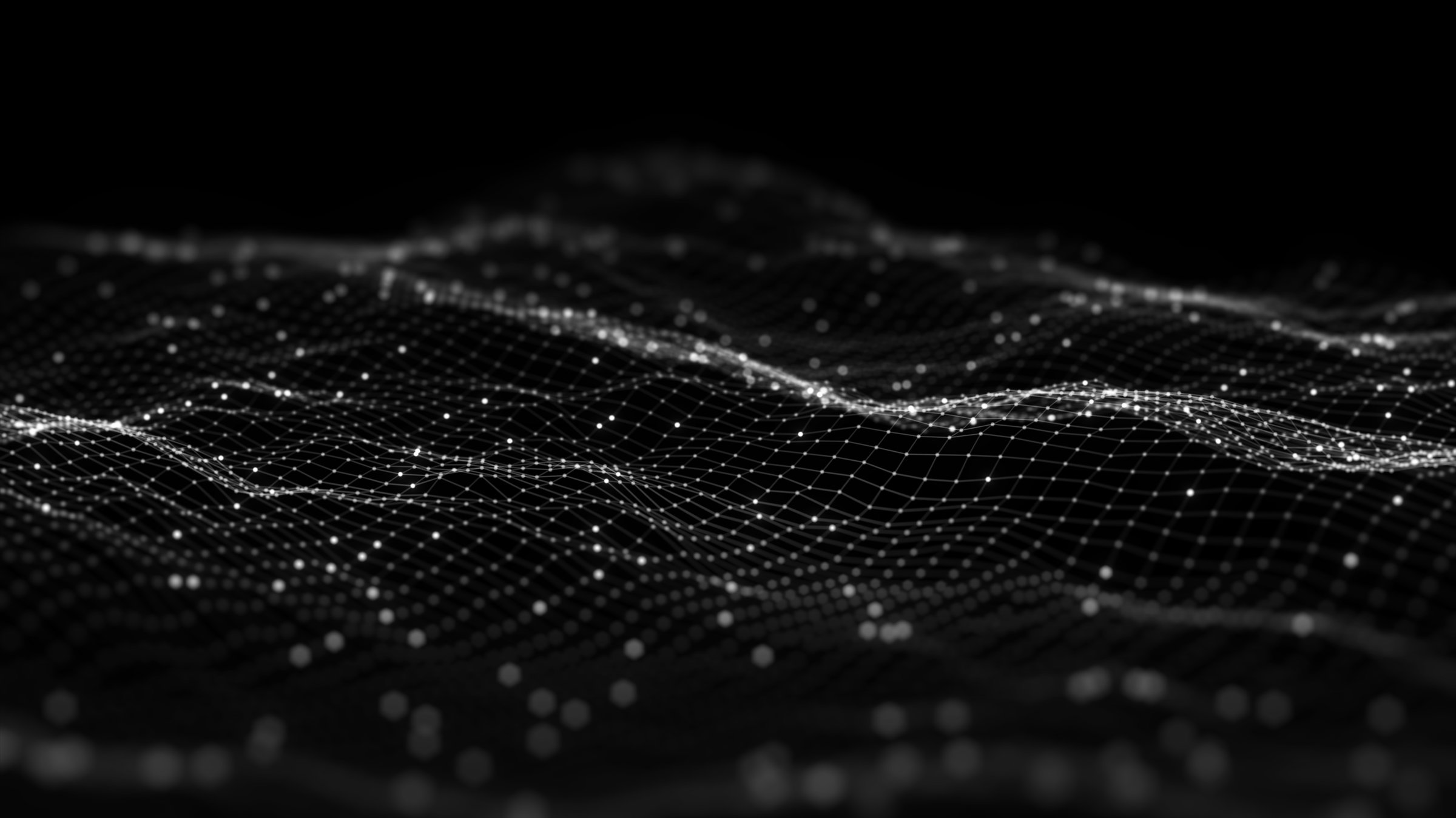 Abstract connection dots and lines on black background. Communication network and technology concept with lines and moving points.