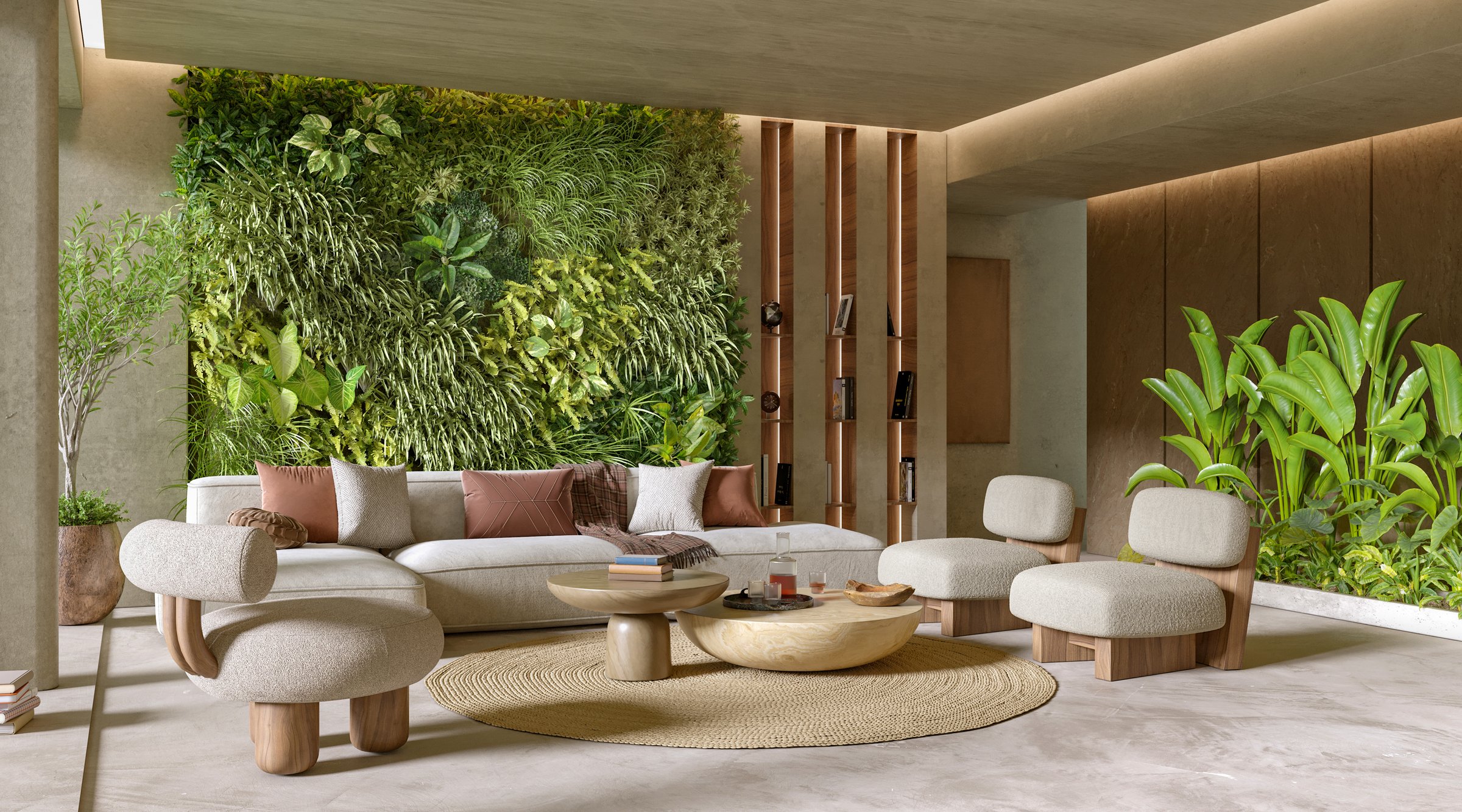 Vertical Green Wall in a living room interior