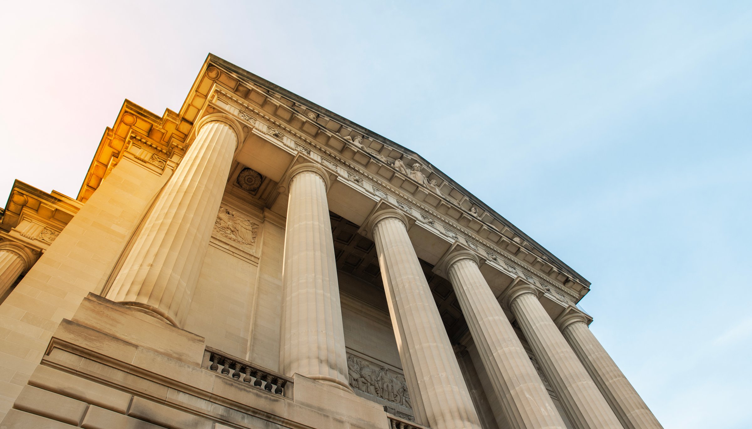 Government building with pillars central bank, financial authority. Architecture for law economy policy.