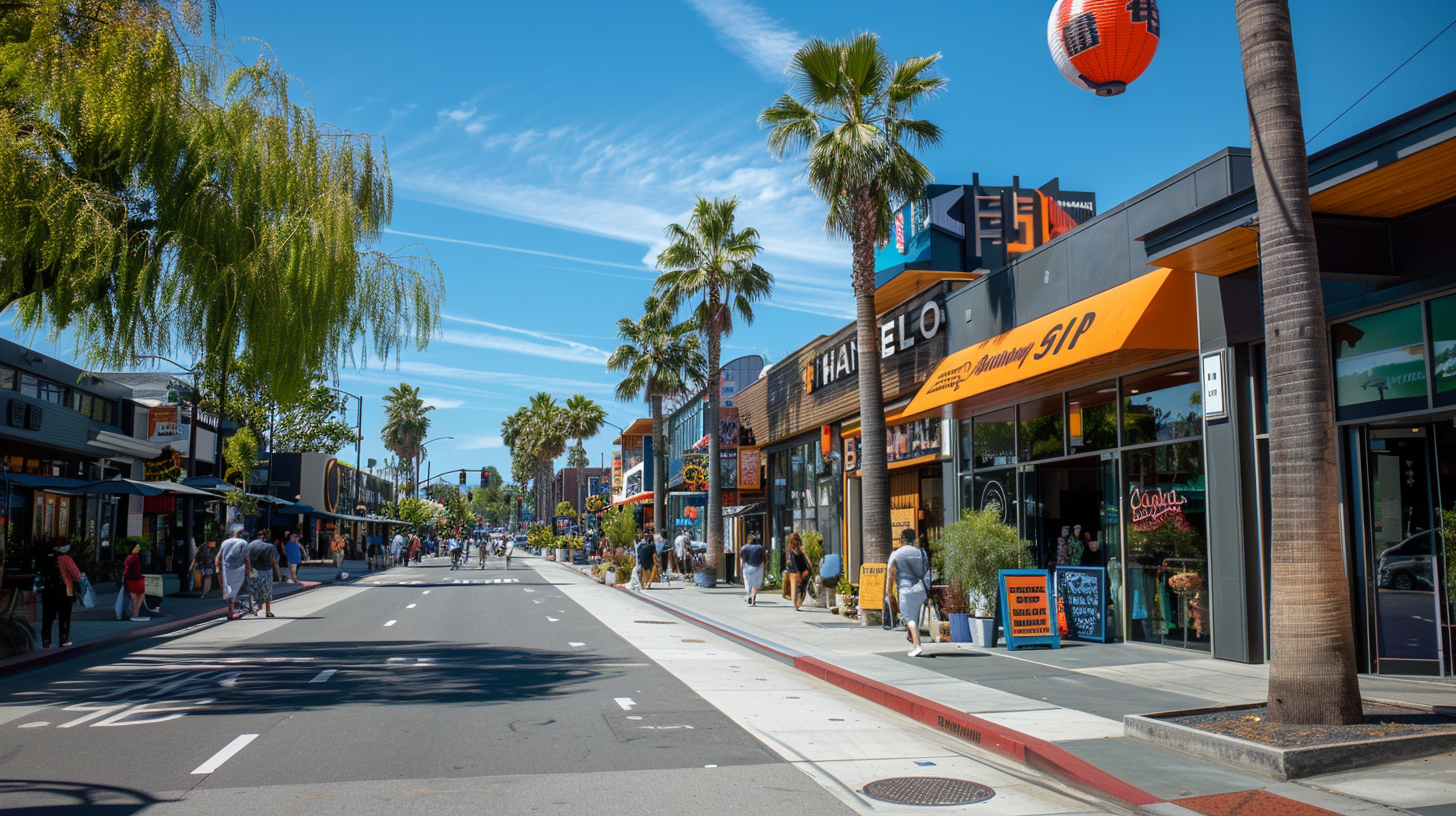 Restaurants and shops along Sawtelle Japantown in West Los Angeles