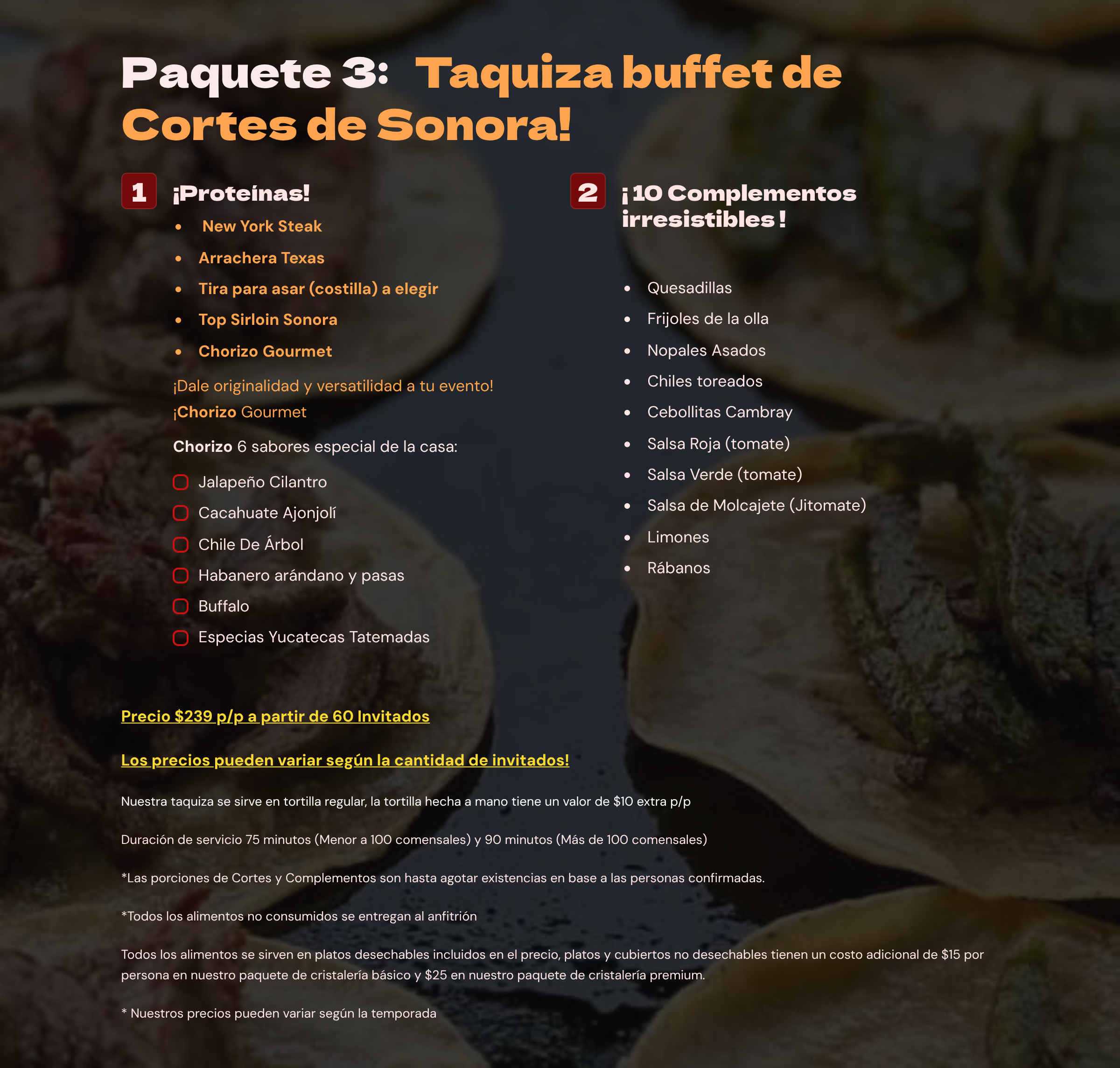 Paquete 3 - Taquiza Buffet de Cortes de Sonora