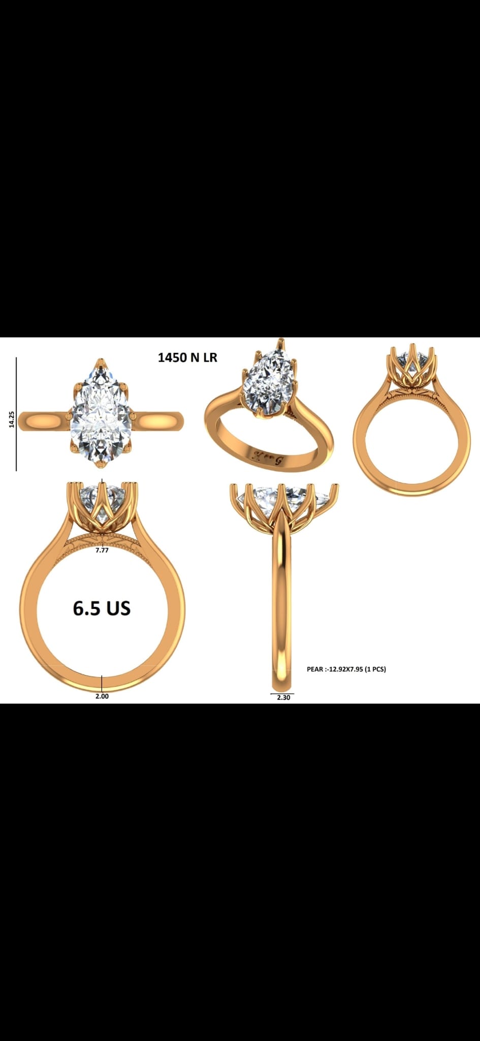 The Ghadir - 18K Yellow Gold Pear Shaped Diamond Engagement Ring