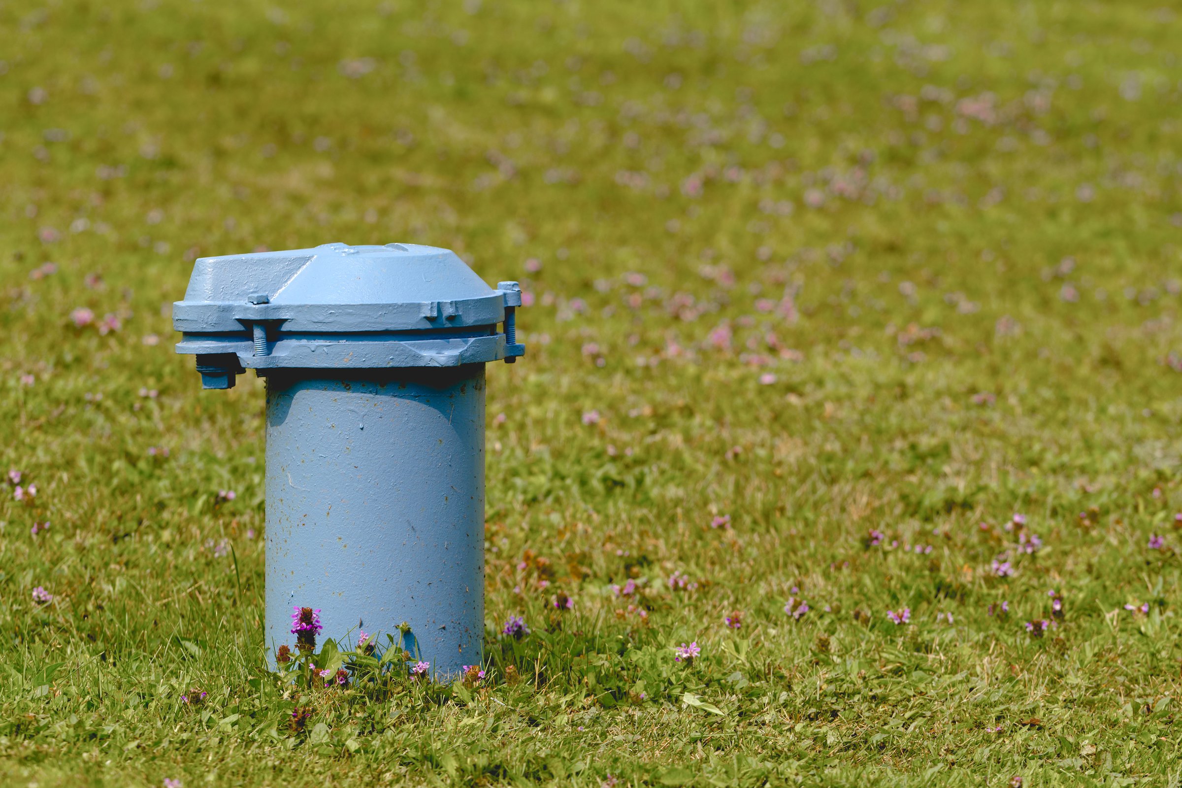 Blue water well pipe and cap