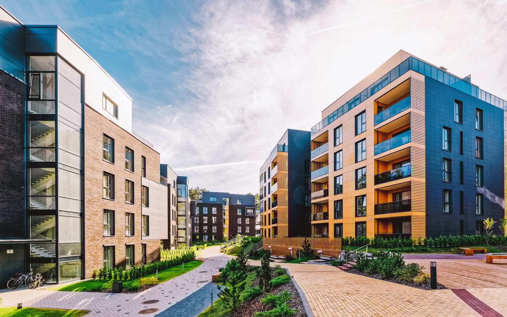 Modern european complex of apartment buildings. And outdoor facilities.