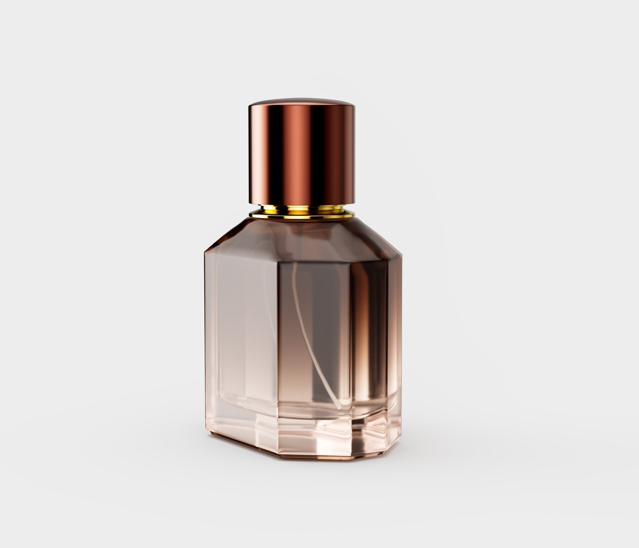 Elegant Amber Toned Crystal Glass Perfume Bottle With A Gleaming Polished Copper Cap 3D Illustration