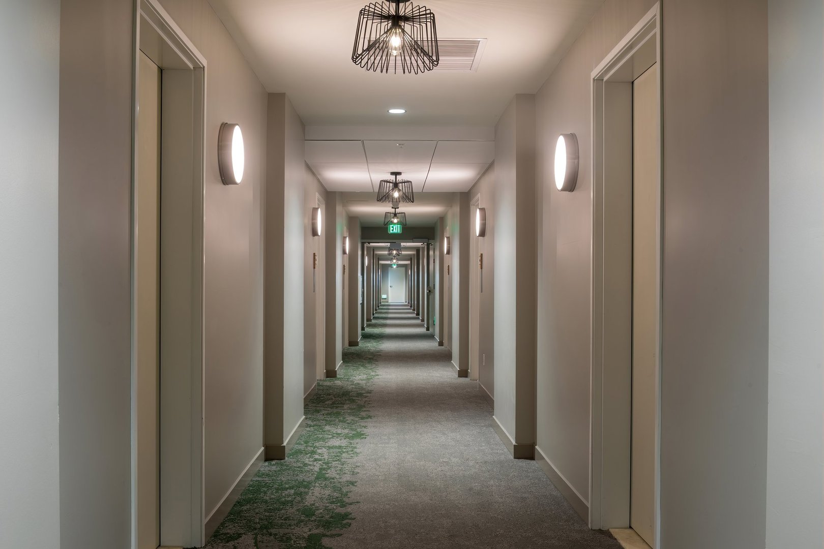 A Long Empty Hotel Hallway.