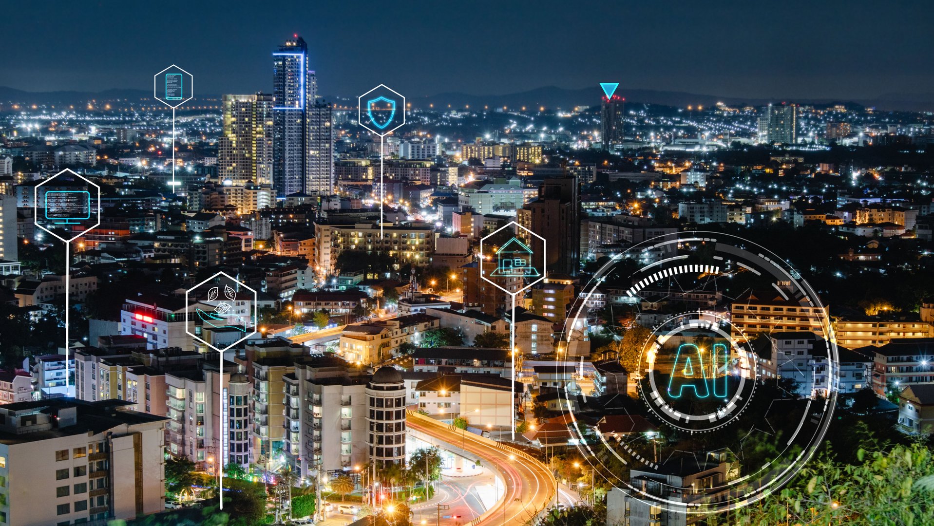 Smart city and tourism industry and the environment with AI technology of security encryption icons In terms of speed in communication, sending information