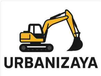 Illustration of a yellow excavator above the text Urbanizaya on a white background.