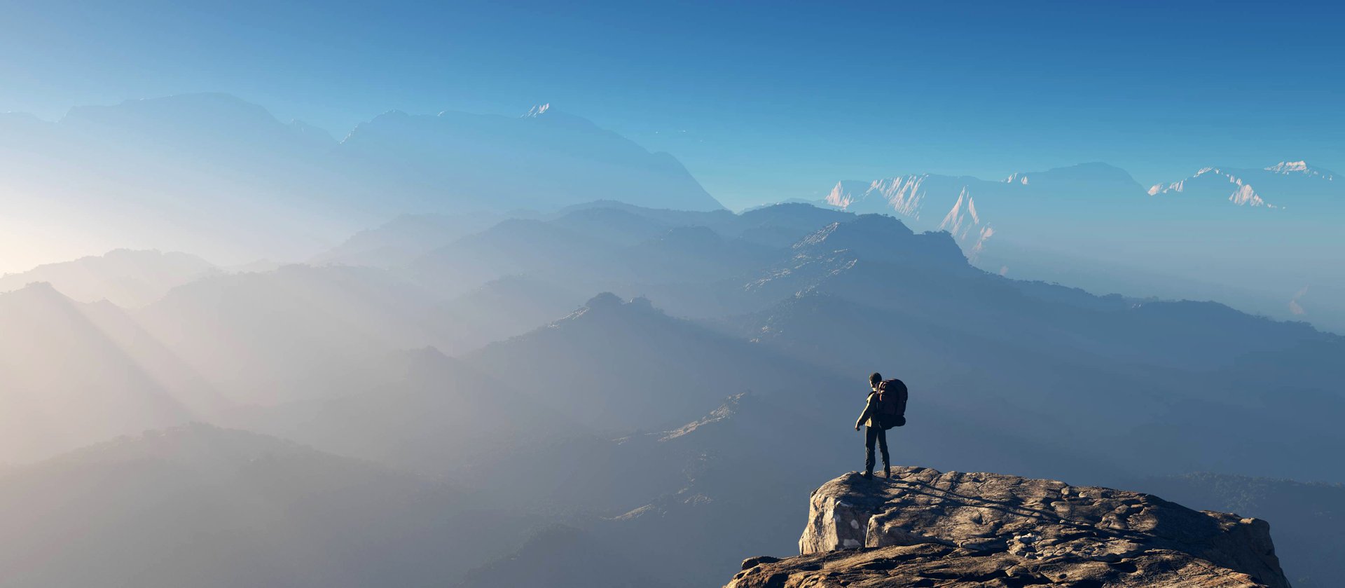 Hiker on mountain journey path personal growth destination