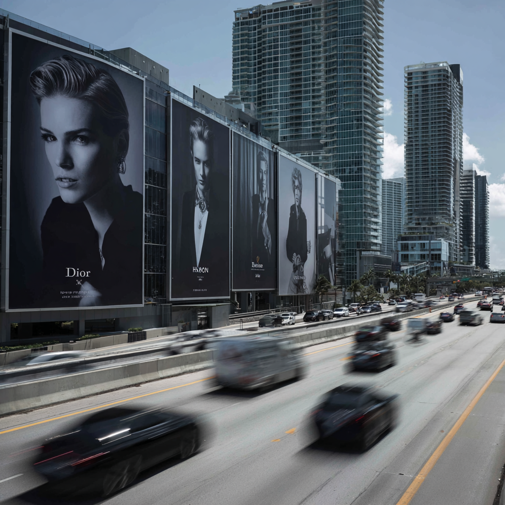 Massive digital billboard on a modern city highway