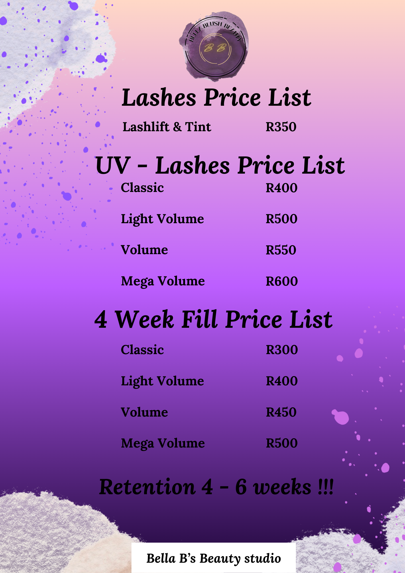 Lashes Price List