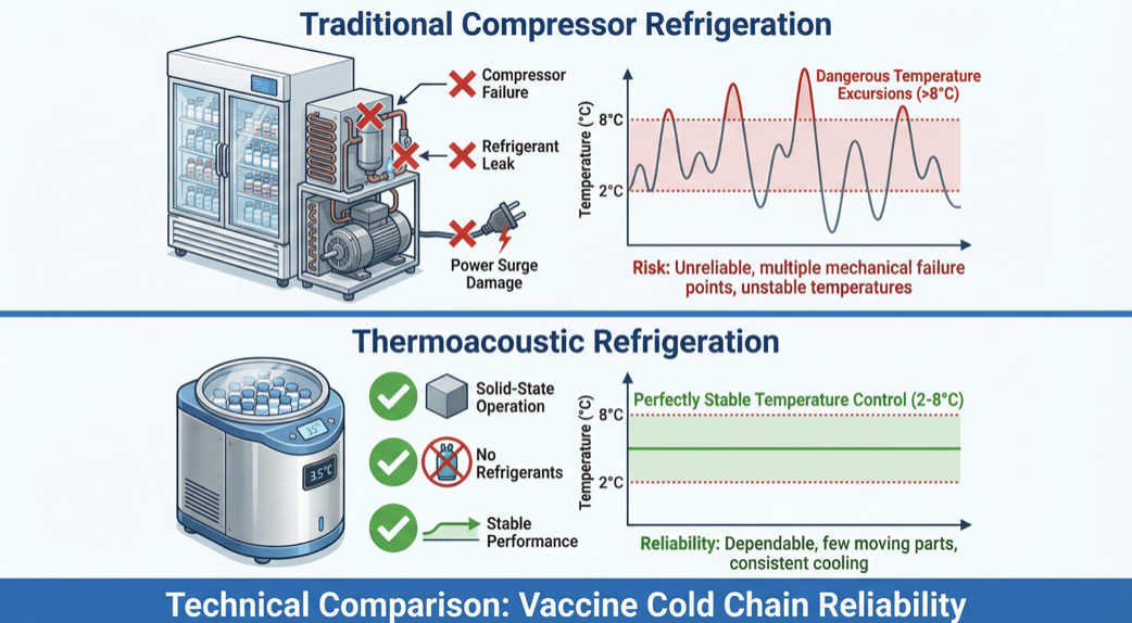 Portable thermoacoustic vaccine cooler for remote healthcare facilities