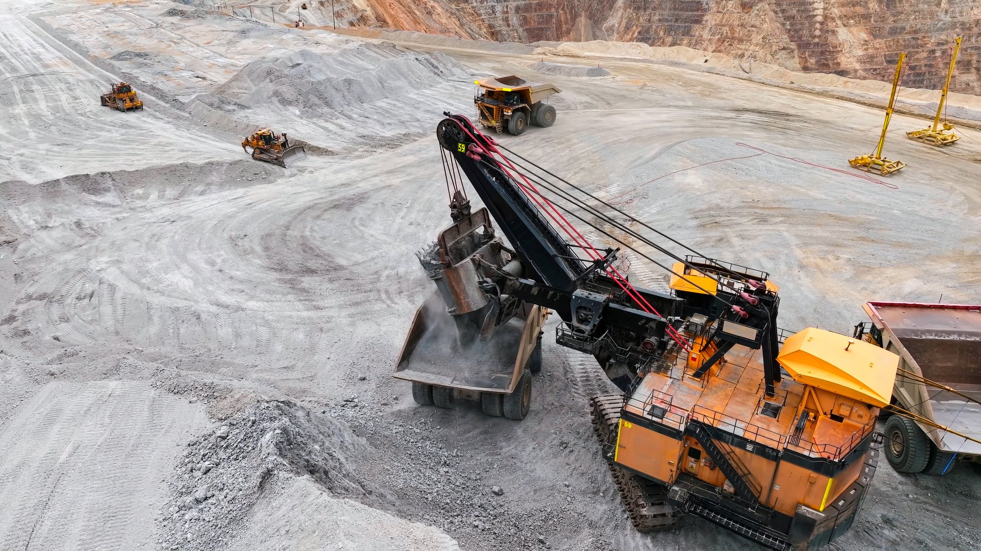 Construction machinery working in open pit mine