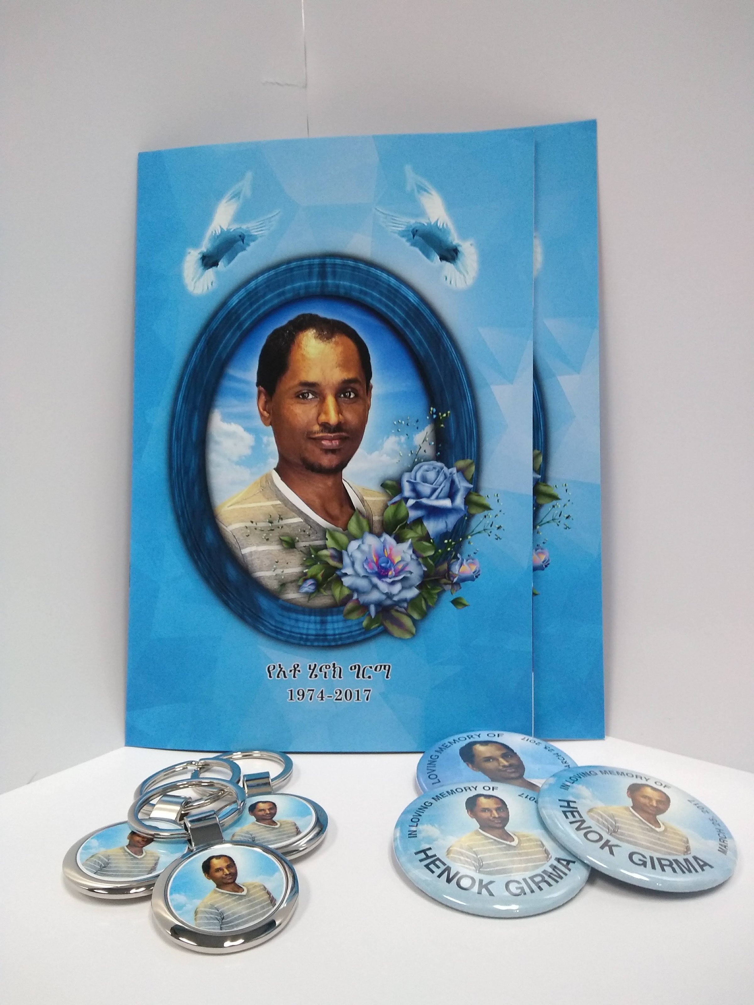 FUNERAL PROGRAM, PIN AND CHAIN KEY