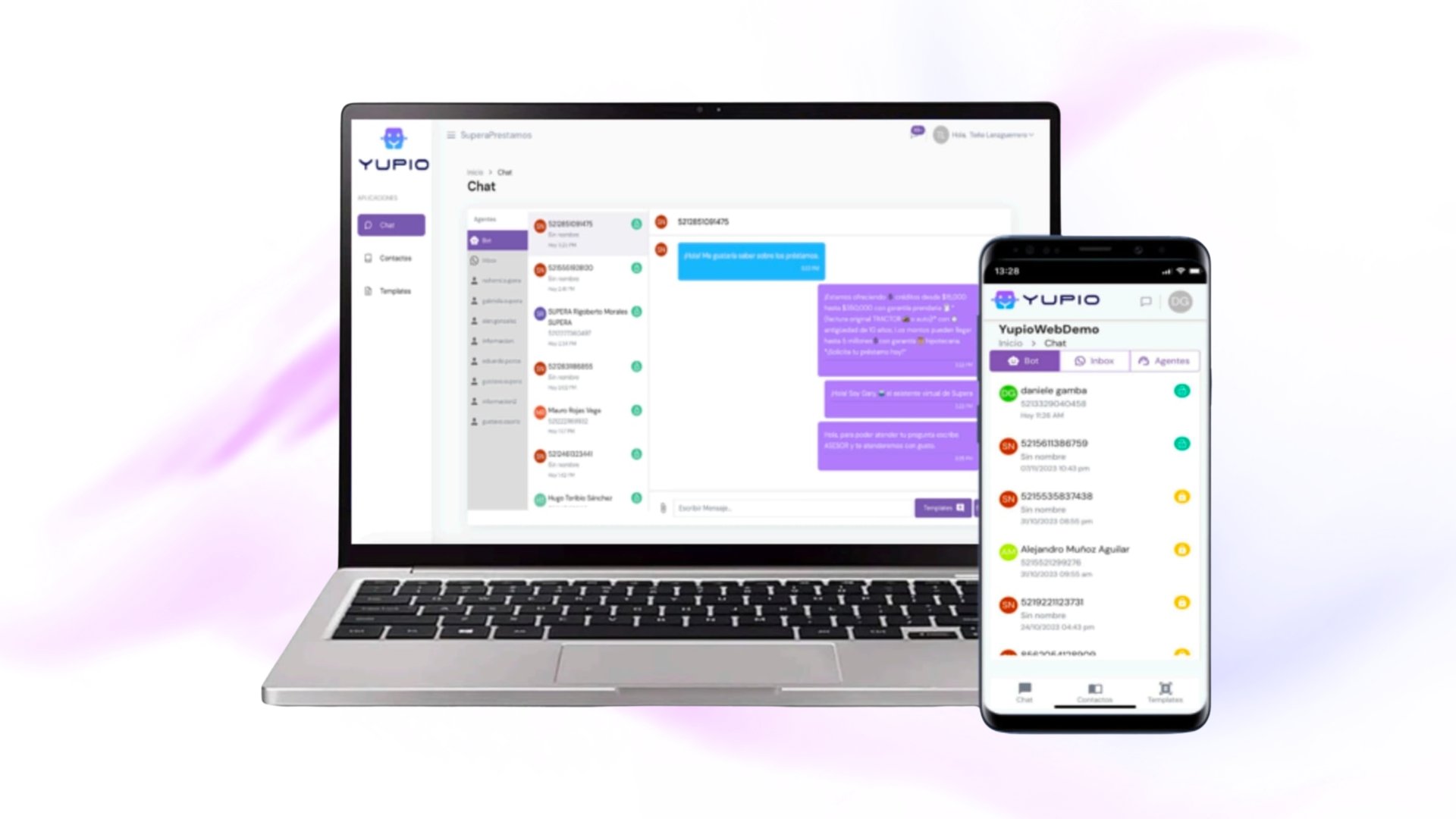 Unified Chat Workspace: The AICX™ HUB interface showing live WhatsApp conversations managed in one centralized dashboard across desktop and mobile.