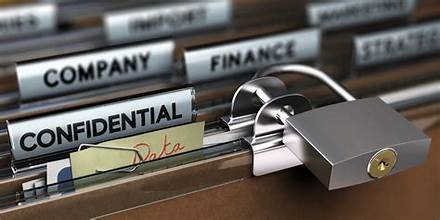 Files labeled Confidential with a lock securing them in a filing cabinet, suggesting data security.