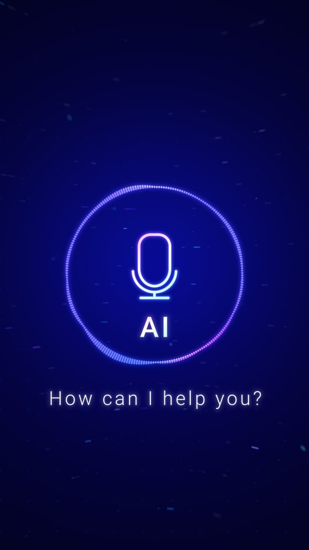 AI voice recognition personal assistant technology concept, smart artificial intelligence app screen, machine speech generated, online support chat bot, automated virtual business customer service