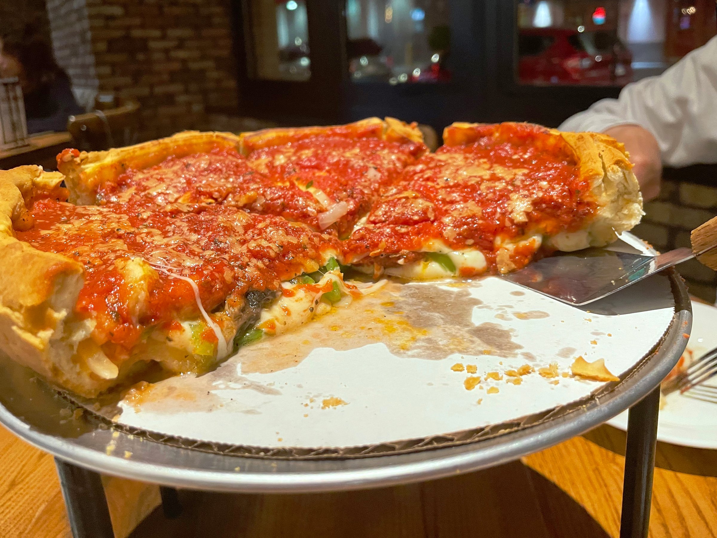 Chicago's signature pizza at pizzeria