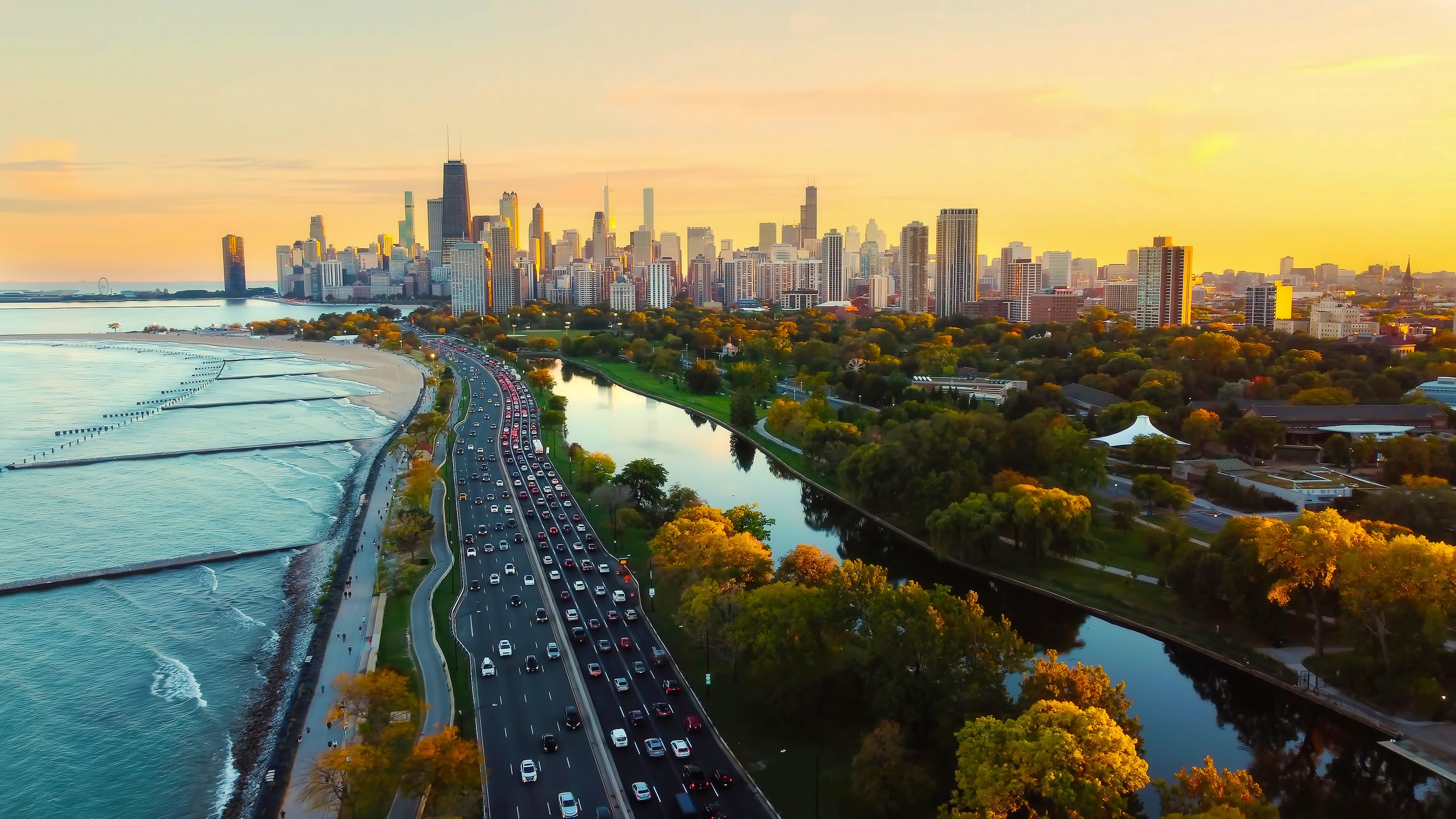 Chicago Cityscape at Sunset with Lakefront View