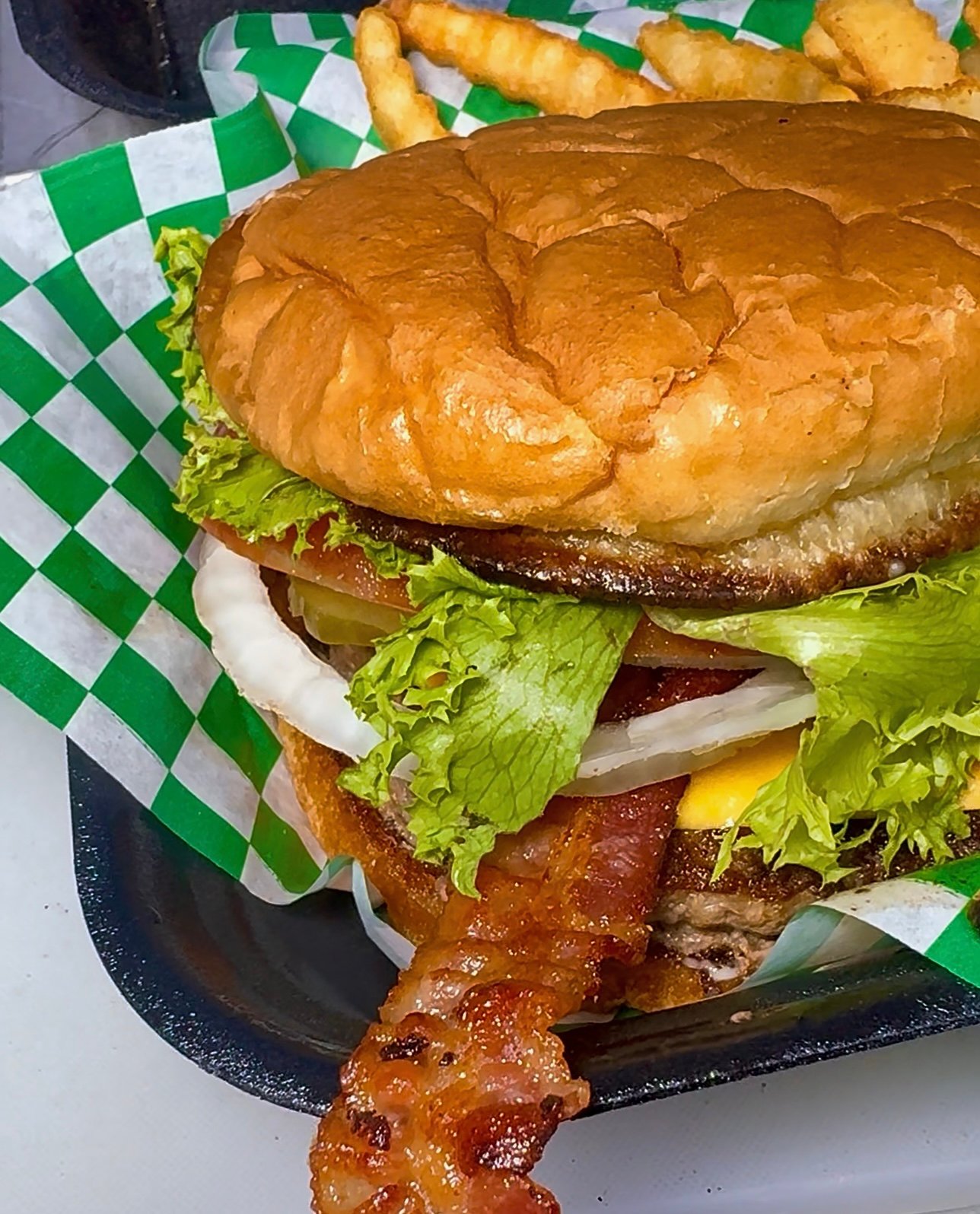 Delicious burger with fries
