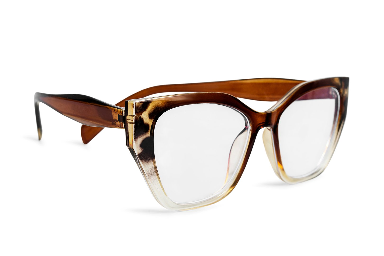 Elegant eyeglasses in plastic frames isolated on white background