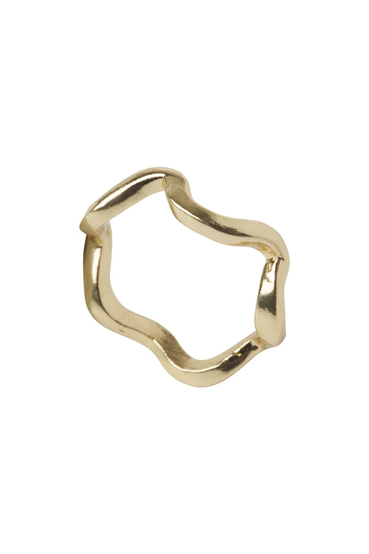 Elegant gold ring with an irregular shape on a white background. This minimalist jewelry still life captures modern, luxurious fashion and design, ideal for beauty product marketing.