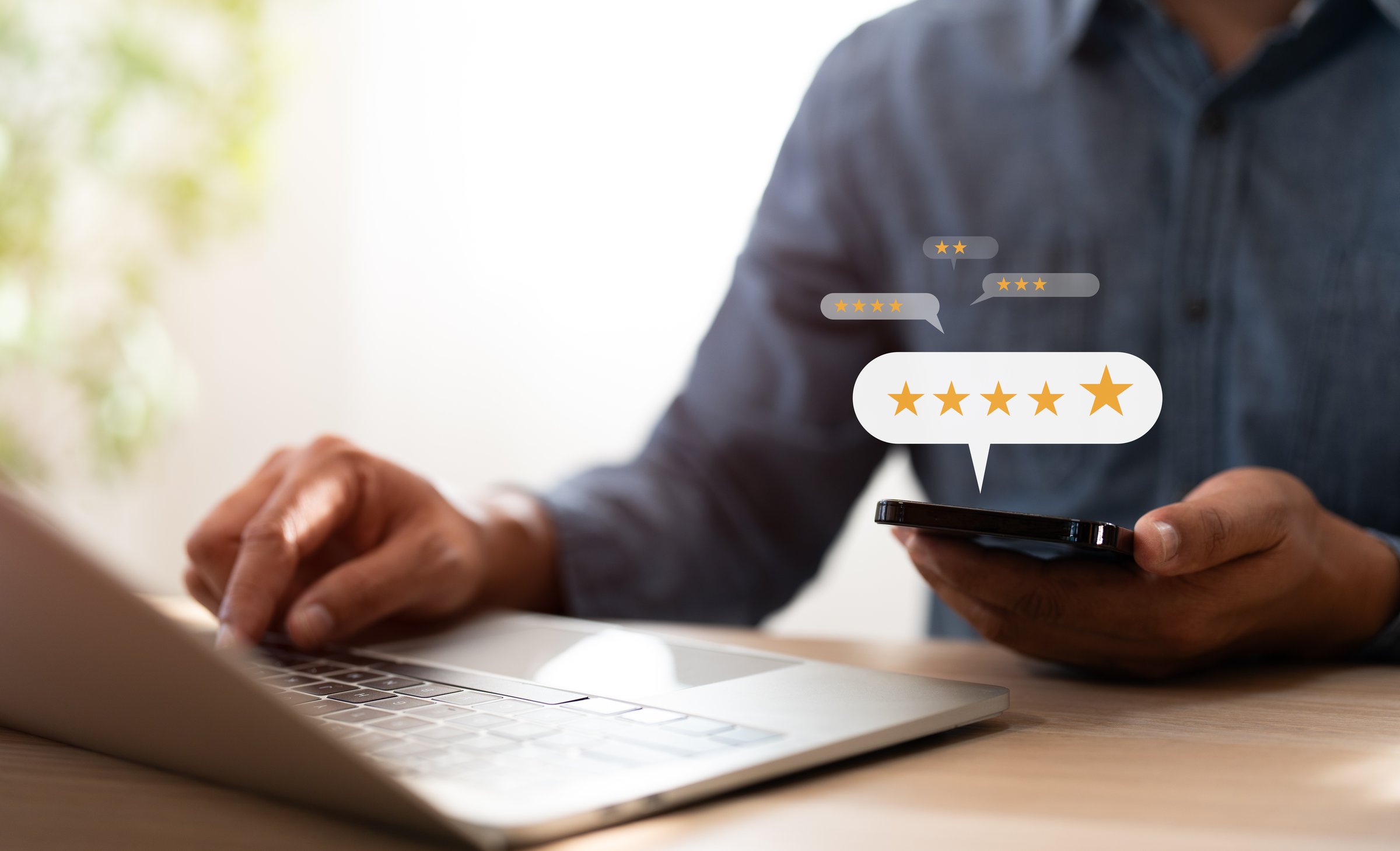 User give rating to service experience on online application, Customer can evaluate quality of service leading to reputation ranking of business. Customer review satisfaction feedback survey concept.