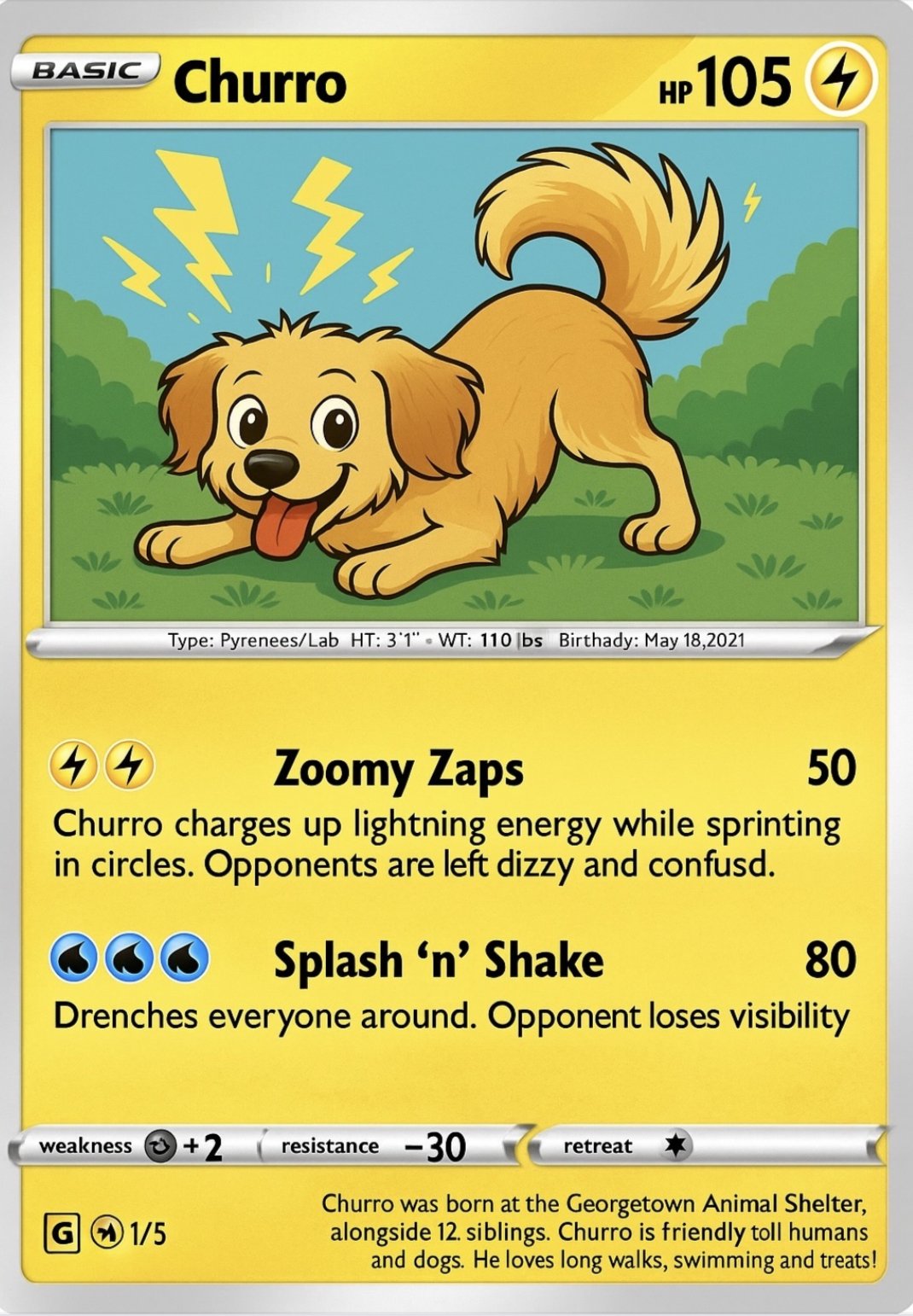 Churro pet trading card example