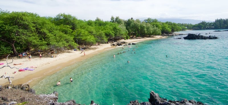 Overhead view of Waialea Beach (69 Beach) on the Big Island of Hawaii