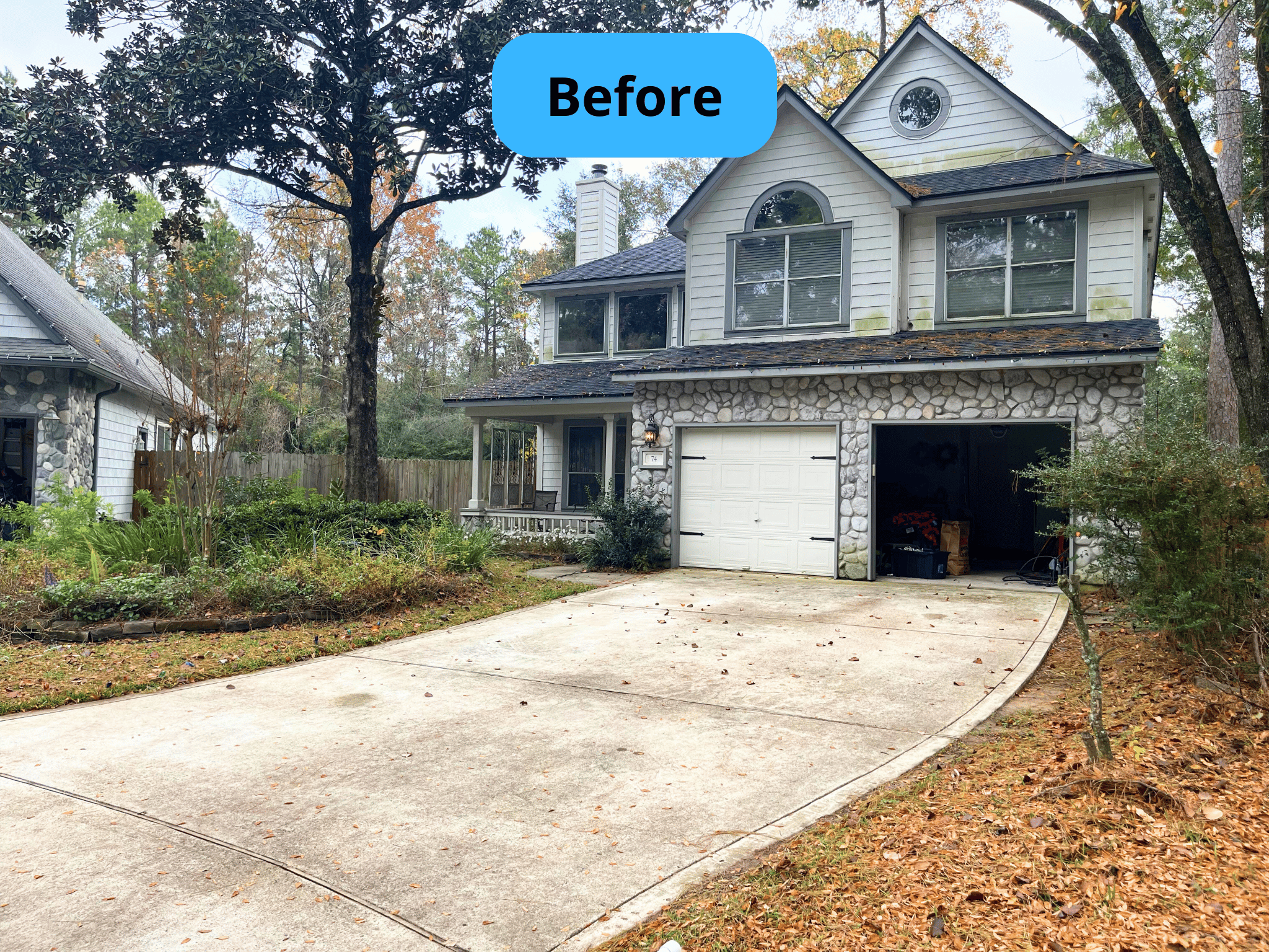 Before and after pressure washing concrete surface