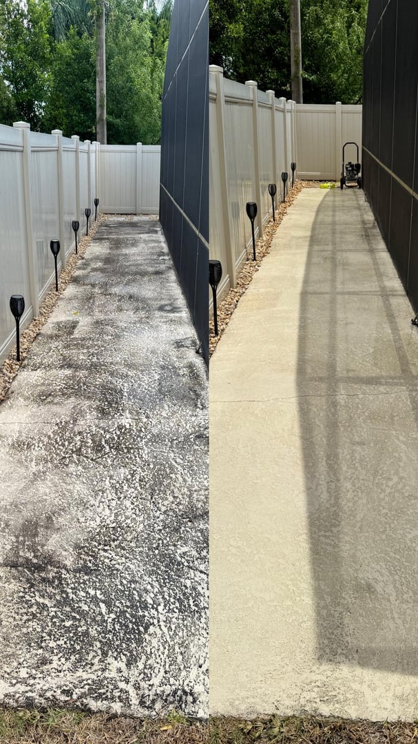 Concrete Surface Being Washed - Before and After