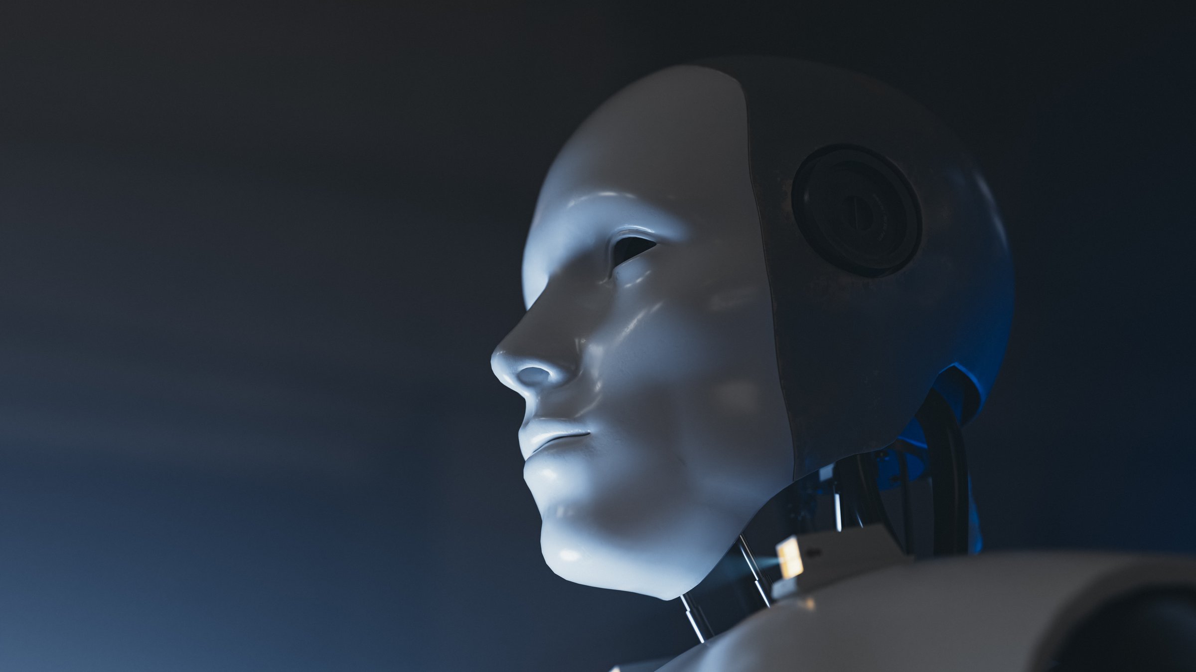 AI Robot Looking Forward | Future Technology and Machine Learning. 3d rendering