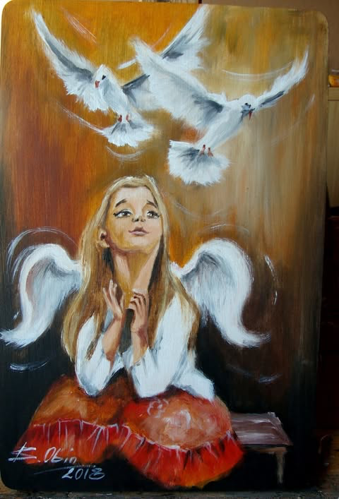 Aniołek z gołębiami