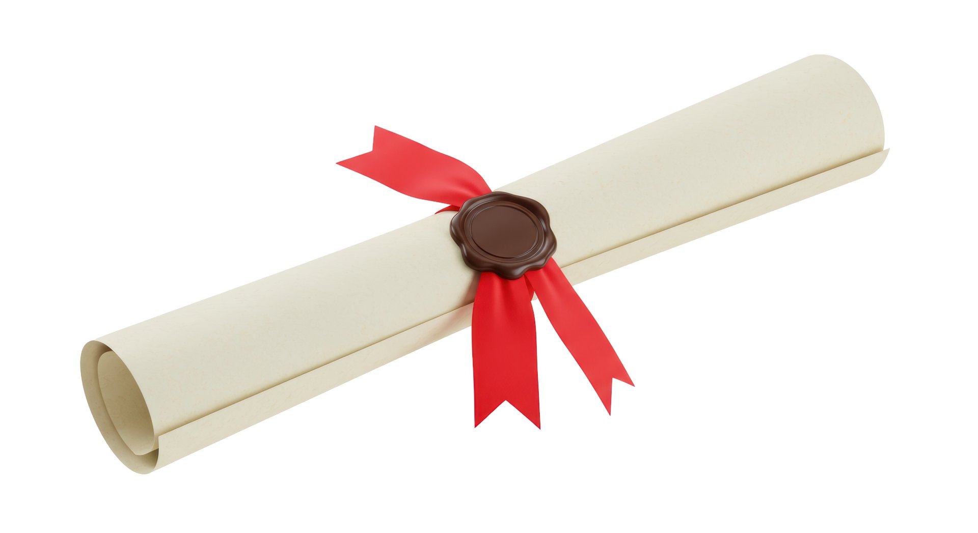 Isolated Diploma Scroll with Red Ribbon and Seal Representing Education Achievement