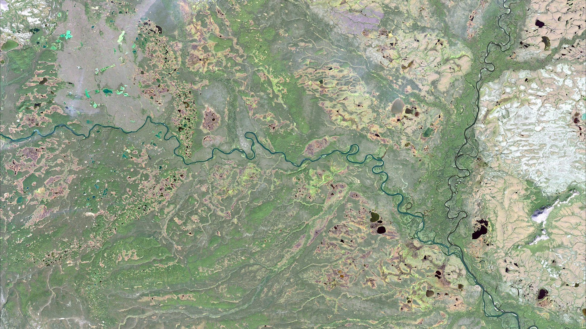 Nushagak River in the Alaska from above the earth in clear condition