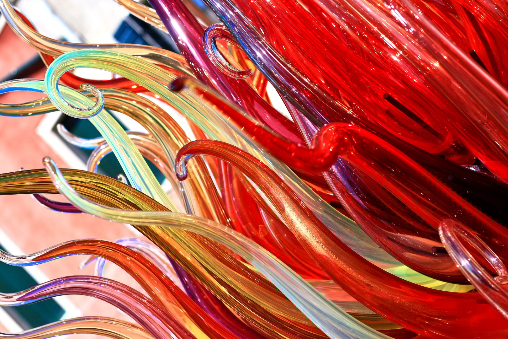 Smooth lines of red and orange fire looking venetian glass. Smooth lines of red venetian glass.
