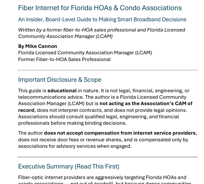 Fiber Internet for Florida HOAs & Condo Associations Guide front page