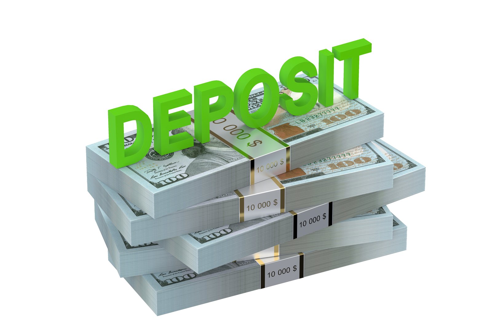 deposit concept with dollars isolated on white background