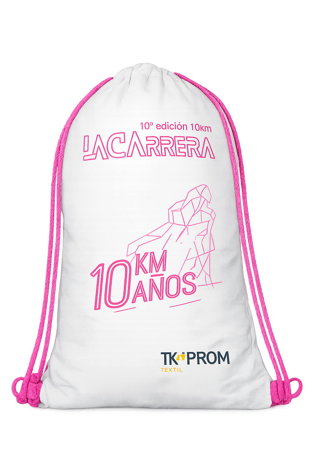 Pink and White Drawstring Bag