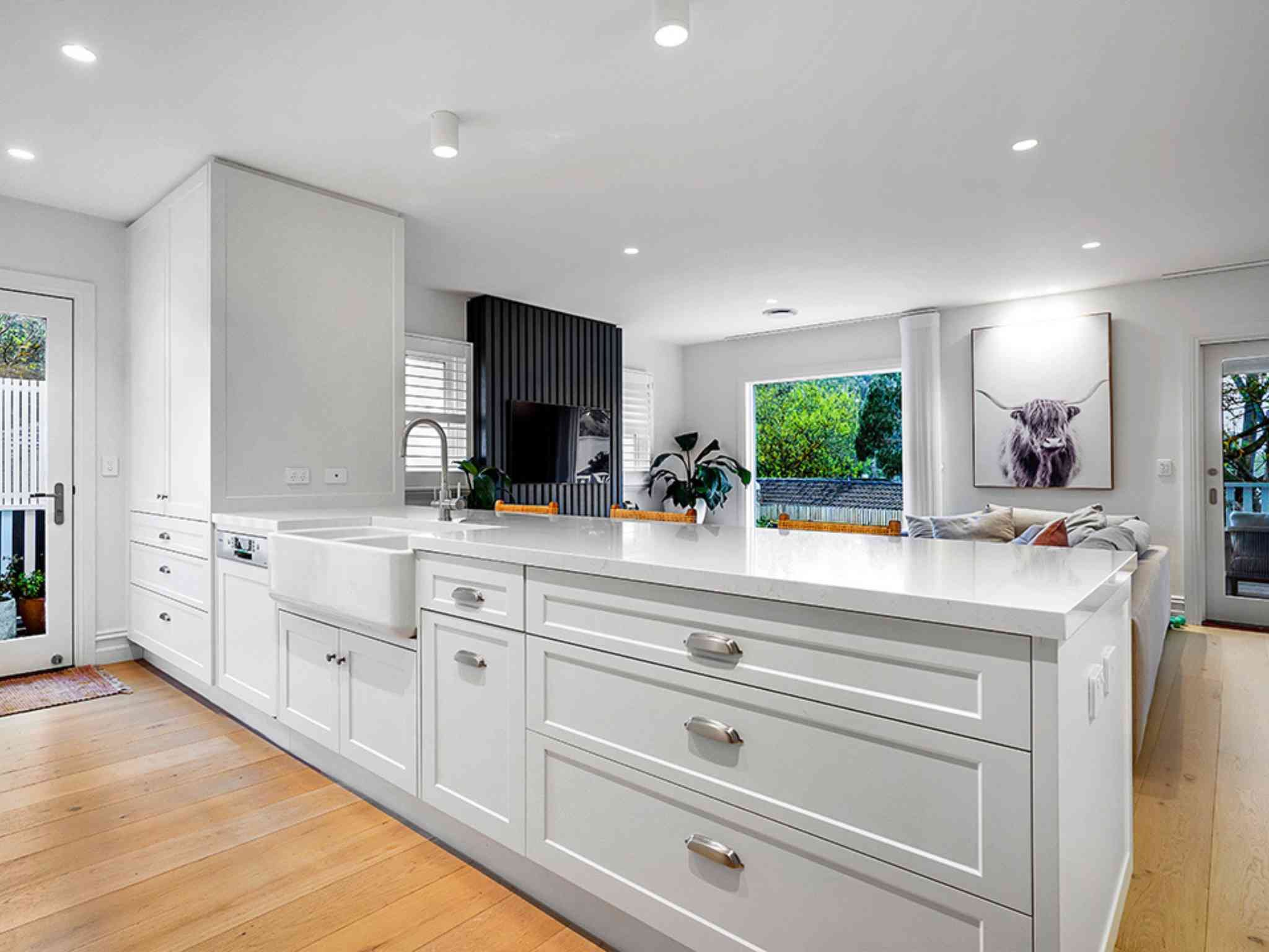 Rustic country kitchen with marble island