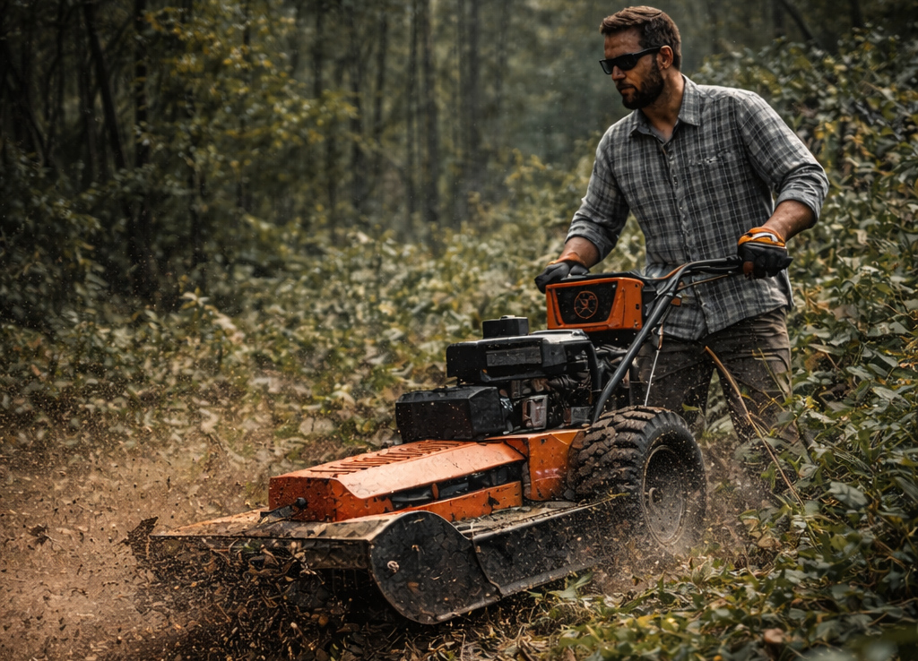 Forestry mulcher clearing brush and vegetation