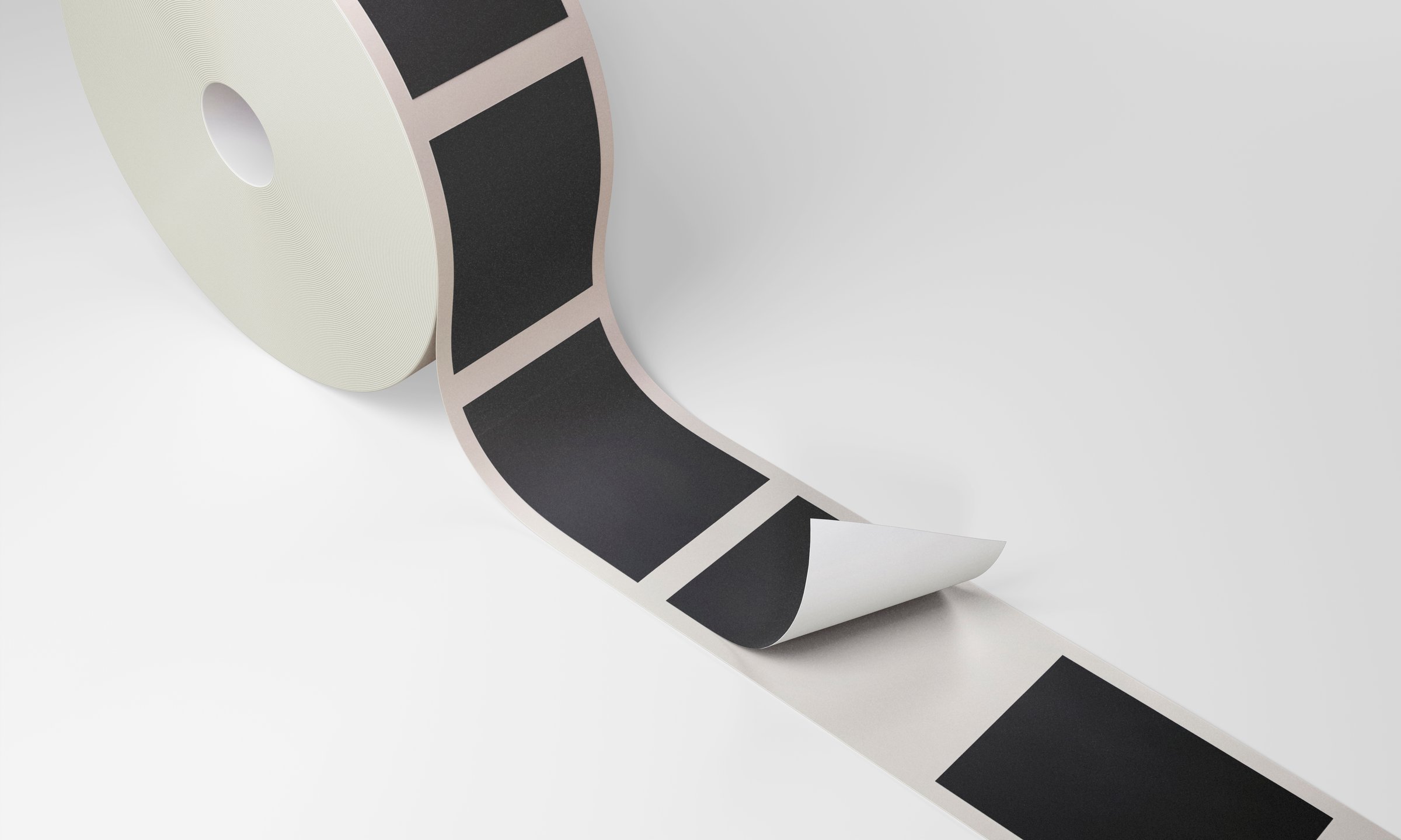Roll of Black Adhesive Labels Mockup. Perfect for Custom Branding and Packaging. Isolated Barnding elements. 3d rendering
