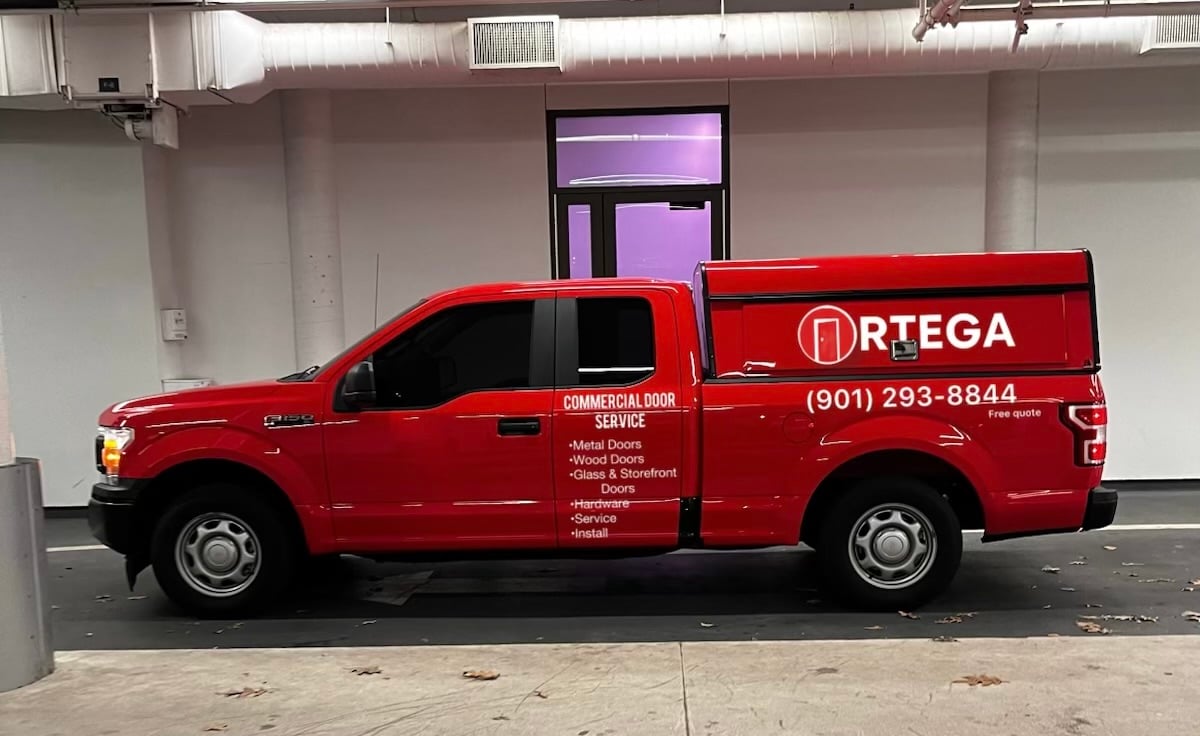 Ortega Door company truck - Professional commercial door service in Memphis
