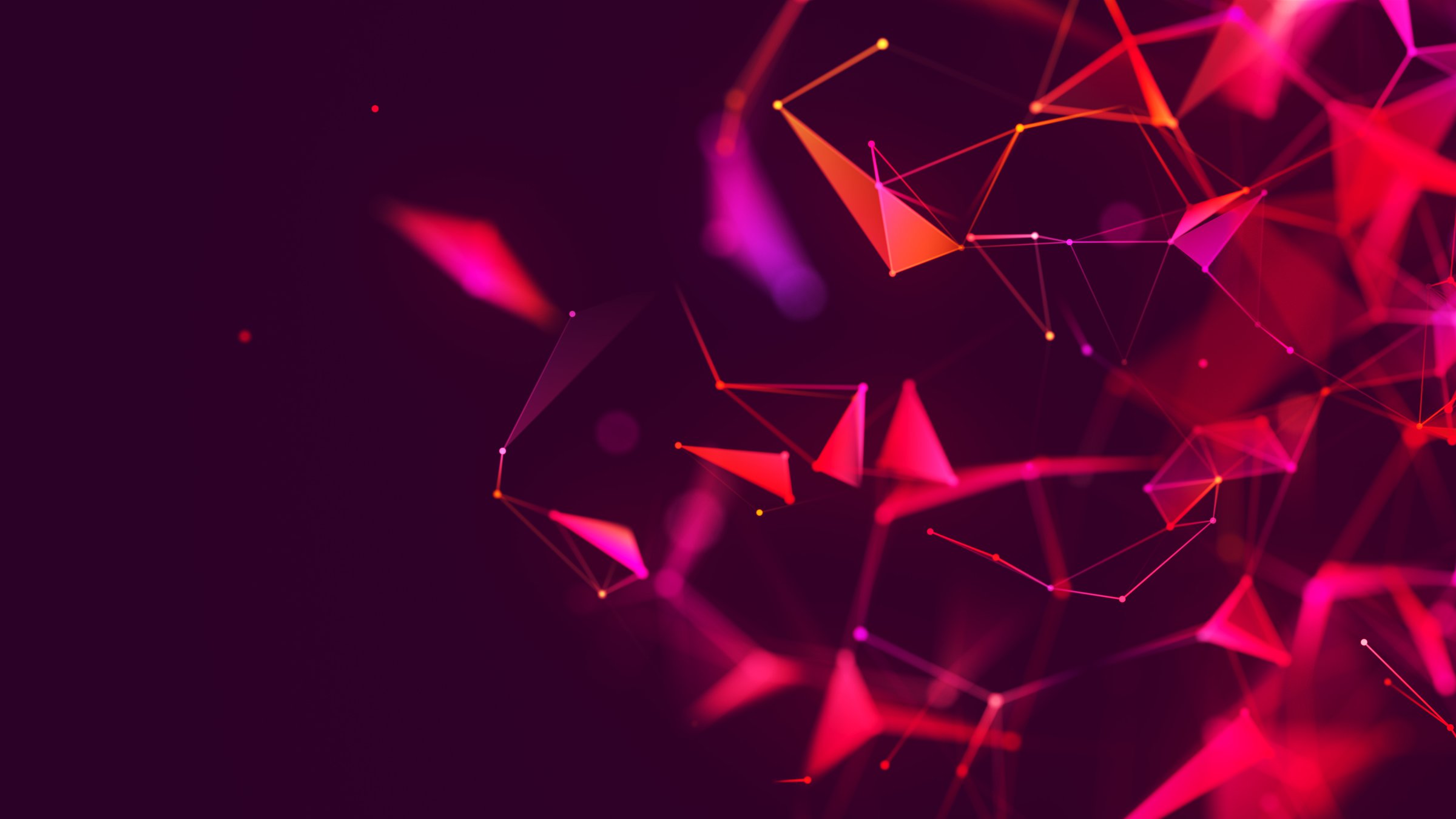 Abstract digital connection moving dots and lines. Technology background. Network connection structure. Digital background. Colored polygonal space. 3D rendering.