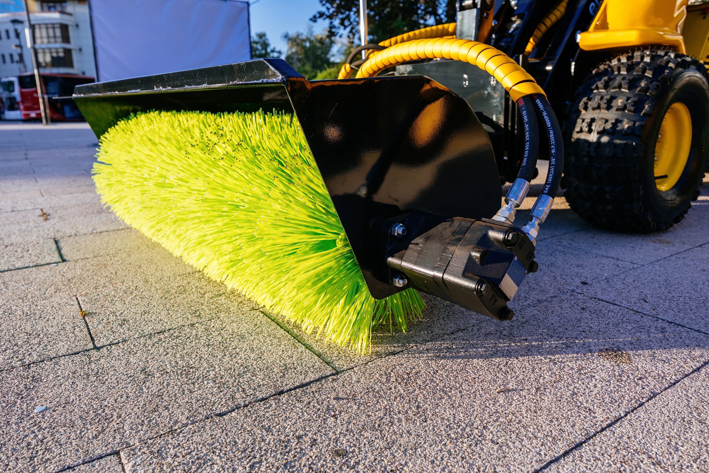 Rotating brush of city cleaning machine.