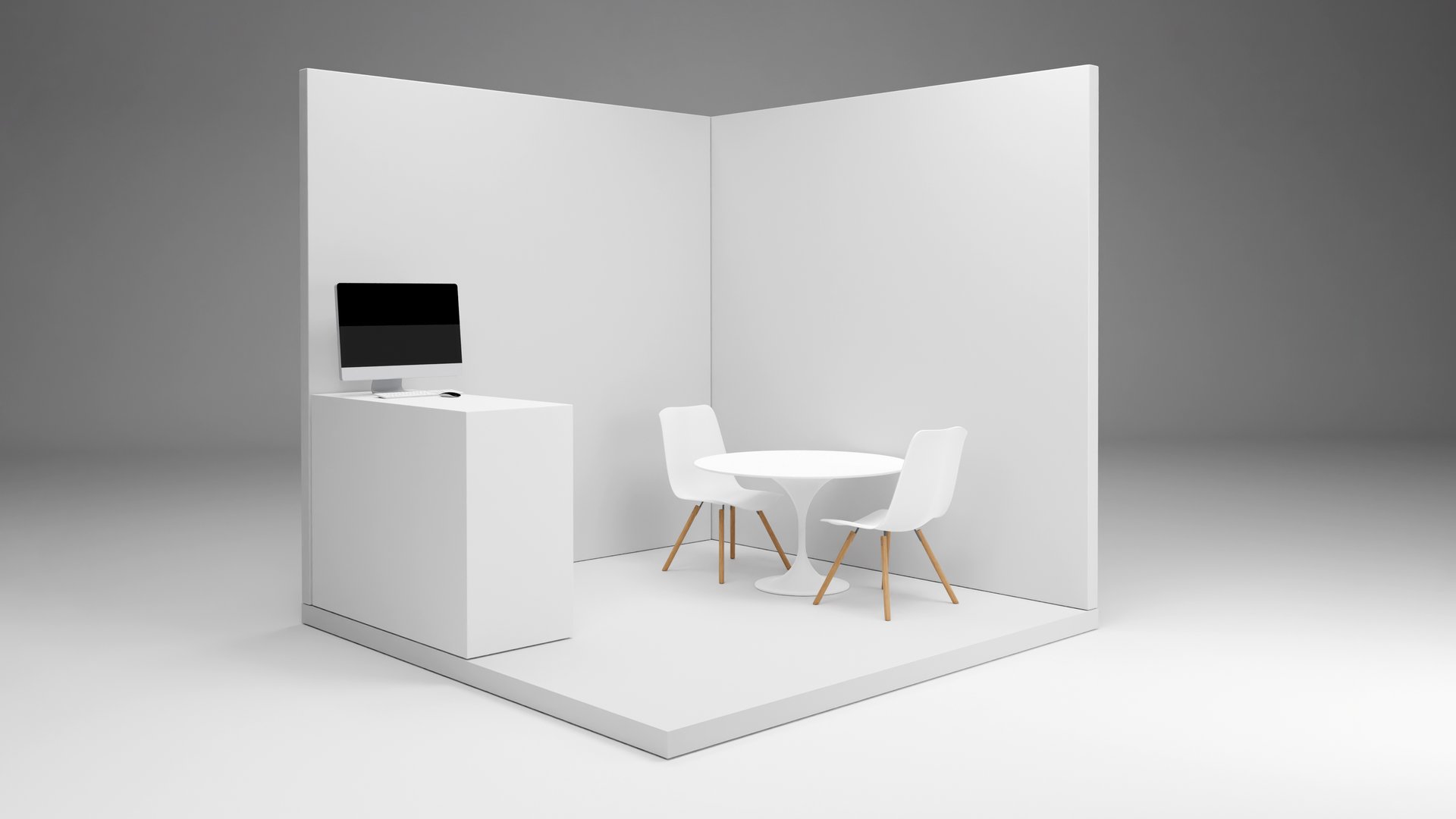 Exhibition Booth Mockup with table and chairs