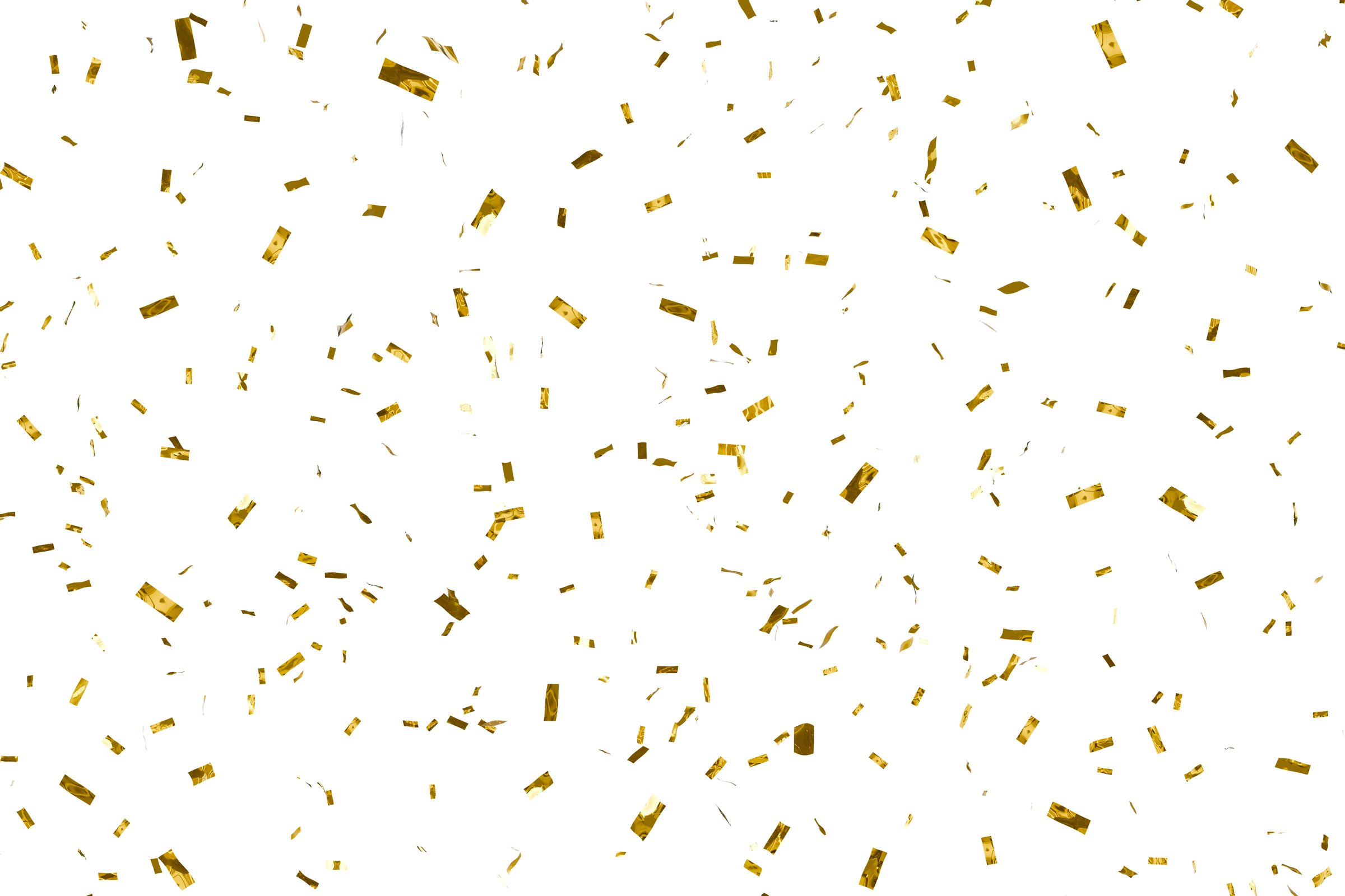 Falling glittery golden confetti. Shiny tinsel, glitter for holidays, birthdays, parties, carnivals. 3D