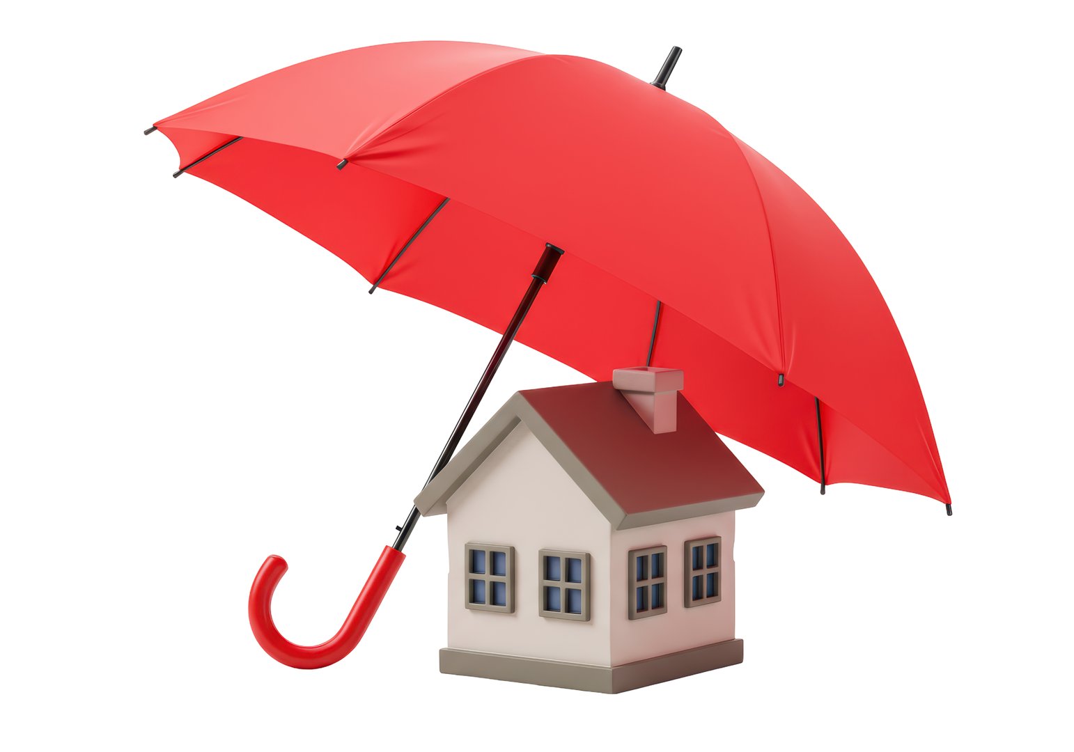 Isolated Home Under Red Umbrella Protection Insurance