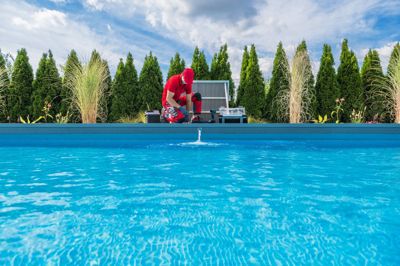 Happy kids enjoying a clean swimming pool